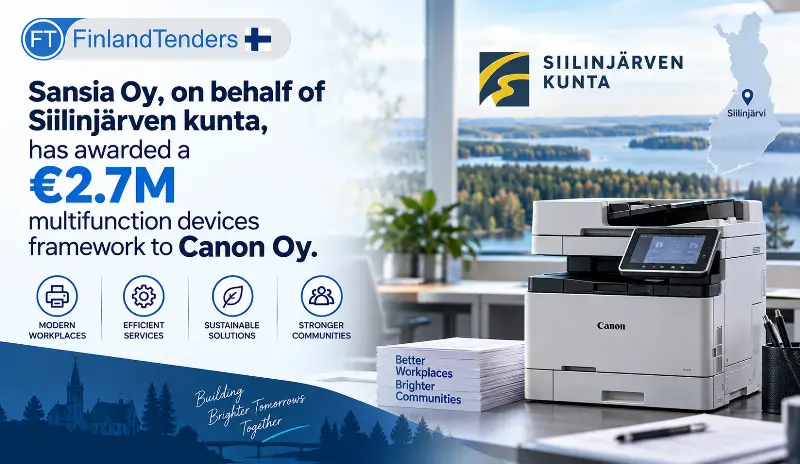 Sansia Oy, on behalf of Siilinjärven kunta, has awarded a €2.7M multifunction devices framework to Canon Oy.