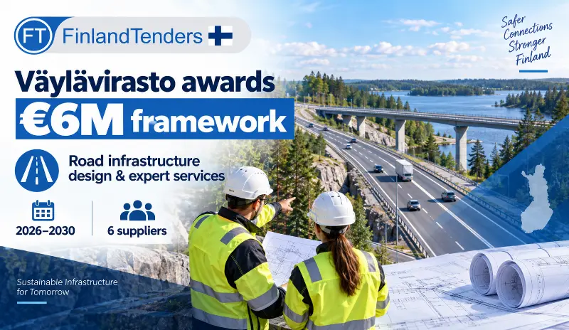 Väylävirasto has awarded a €6M framework for road infrastructure design and expert services for 2026-2030 to six suppliers.